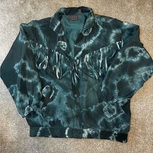 Vintage Silk Tie-Dye Western Bomber Jacket - by Muteli Teal Green